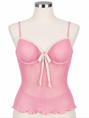 NWT Donna Loren Pink Ribbed Bustier Camisole Top 36B Vintage Y2K Coquette Lace